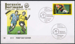 Germany 1995 Football Soccer, Borussia Dortmund Soccer Club Stamp On FDC - Famous Clubs