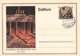 Allemagne Reich 1er Anniversaire Hitler Chancelier Deutschland Uber Alles 30.1.1933 Cachet 30.1.1934 Entier Postal - Brieven En Documenten