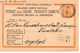 78294 - Finnland - 1883 - 10P Wappen GAKte BahnpostStpl FINSKA ... POSTKUPEEXPEDITION 47 No ... -> Tavastehus - Briefe U. Dokumente