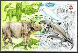 MACAO, 2020, MNH, ENDANGERED ANIMALS, DOLPHINS, TURTLES, FELINES, RHINOS, SHARKS, S/SHEET - Dolphins