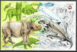 MACAO, 2020, MNH, ENDANGERED ANIMALS, DOLPHINS, TURTLES, FELINES, RHINOS, SHARKS, S/SHEET - Dolfijnen