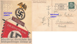 IIIe Reich Carte Officielle NSDAP 1926 1936 Thuringen 10e Anniversaire Congrès Refondation Cachet 5.7.1936 Weimar - Brieven En Documenten