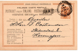 78296 - Finnland - 1881 - 10P Wappen GAKte BahnpostStpl FINSKA ... POSTKUPEEXPEDITION 48 No 7 -> Helsingfors - Briefe U. Dokumente