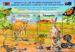 MONGOLIA, 2022, MNH, DIPLOMATIC RELATIONS WITH AUSTRALIA, MOUNTAINS, BUTTERFLIES, LIZARDS, KANGAROOS, S/S - Other & Unclassified