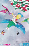Japan Prepaid Lagare Card 1000 - Drawing Winterscene Birds Girl Illustration Nagata - Giappone