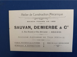 Sauvan, Demierbe . Béziers. Atelier De Construction Mécanique. - Reclame