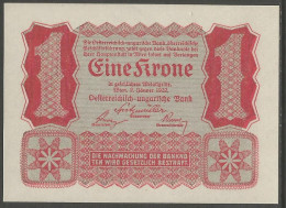 OESTERREICH - AUSTRIA - 1 CORONA 1922 - BILLETE DEL BANCO AUSTRIA - HUNGRÍA - VIENNA , 02. JAENNER 1922 - SIN CIRCULAR - Autriche