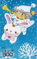 Japan Prepaid Fumi Card 500 - Winterscene Cartoon Comic Ilustration Girl Rabbit - Japon