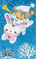 Japan Prepaid Fumi Card 500 - Winterscene Cartoon Comic Ilustration Girl Rabbit - Japón