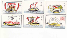 Japan - 6 X Matchbox Labels, Ship, Painting - Zündholzschachteletiketten