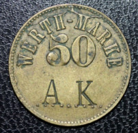 Jeton De Nécessité De Bière "50 Pfg Werth-Marke / AK" Attribué Au Restaurant Luxhof De Guebwiller" Alsace - Monedas / De Necesidad