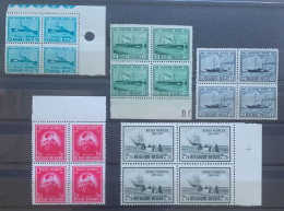 België, 1946/47, 725/727 En 749/50, Postfris**, In Blokken Van 4, OBP 23€ - Nuevos