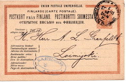 78305 - Finnland - 1885 - 10P Wappen GAKte BahnpostStpl FINSKA ... POSTKUPEEXPEDITION 56 No 6 -> Loimijoki - Briefe U. Dokumente