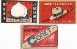 Japan - 3 X Matchbox Labels, Comet, Fruit, A Hat, An Umbrella - Matchbox Labels