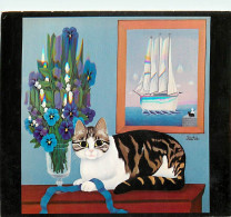 Animaux - Chats - Dessin - Illustration De Kathia Berger - Das BIaue Band, 1980 - Edition Cicero - Art Admira Card - Car - Gatti