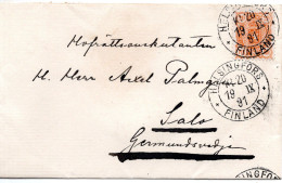 78310 - Finnland - 1891 - 20P Wappen EF A Bf HELSINGFORS -> SALO - Lettres & Documents