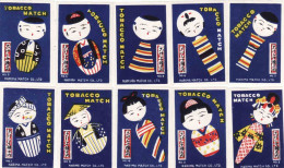Japan - 10 X Matchbox Label, Tobacco Match, Harima Match Co. LTD, Painting - Zündholzschachteletiketten