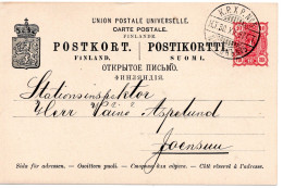 78315 - Finnland - 1897 - 10P Wappen GAKte BahnpostStpl K.P.X.P. No.5 -> Joensuu - Lettres & Documents