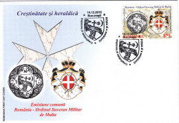 CHRISTIANITY AND HERALDICS, THE MALTA CRUISE ORDER,2012 COVER FDC ROMANIA. - Gezamelijke Uitgaven