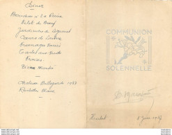 MENU COMMUNION SOLENNELLE 1947 DEJEUNER ET DINER FORMAT OUVERT 20 X 15 CM - Menus