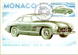 AUTO VOITURE MONACO EVOLUTION DES LIGNES DE AUTOMOBILE 1900 1975 MERCEDES BENZ 300 SL 1955 1 ER JOUR MAXIMUM - Autres & Non Classés