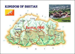 Bhutan Country Map New Postcard * Carte Geographique * Landkarte - Bhutan