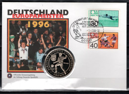 Germany 1996 Football Soccer European Championship Com. Numismatic Cover With 1 Crown Coin From Isle Of Man - Eurocopa (UEFA)