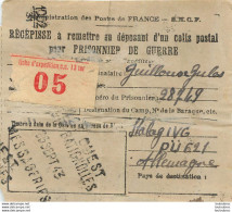 RECEPISSE D'UN COLIS POSTAL POUR PRISONNIER DE GUERRE STALAG IV G SNCF PARIS BATIGNOLLES 09/43 - Guerra Del 1939-45