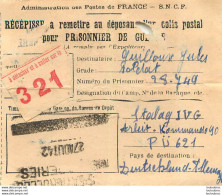 RECEPISSE D'UN COLIS POSTAL POUR PRISONNIER DE GUERRE STALAG IV G SNCF PARIS BATIGNOLLES 08/42 - WW II