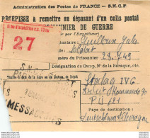 RECEPISSE D'UN COLIS POSTAL POUR PRISONNIER DE GUERRE STALAG IV G SNCF PARIS BATIGNOLLES 03/43 - Guerra Del 1939-45