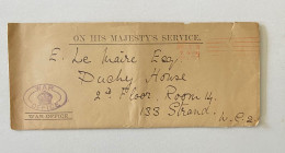 Old Letter 1st November 1917 War Office- Great Britain, Including Embossed Official Letter. (22,2 Cm X 9,5 Cm)  M884 - Andere & Zonder Classificatie