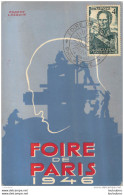 2 CARTES FOIRE DE PARIS 1946 CACHET ET TIMBRE PHILATELIE - 1921-1960: Periodo Moderno