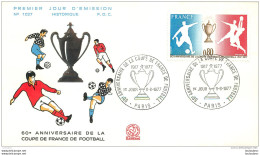 PREMIER JOUR D'EMISSION F.D.C. N°1027  11/06/1977 60e ANNIVERSAIRE DE LA COUPE DE FRANCE DE FOOTBALL - 1970-1979