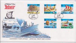 Guernsey Stamp Official First Day Cover Guernesey FDC Opération Astérix Enveloppe Premier Jour Set Complet De 5 Timbres - Fumetti