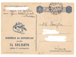 1942 CARTOLINA  POSTALE FRANCHIGIA  RINUNCIA AL SUPERFLUO - Franchigia