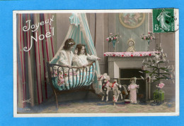 Petites Filles Dans Un Berceau - Poupée - Jouet Cheval - "Joyeux Noël " 1908 - Andere & Zonder Classificatie