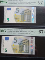 2 X 5 EURO SPAIN DRAGHI VA99 V007  PMG 67 EPQ - 5 Euro