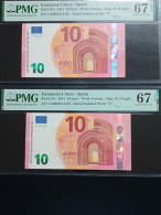 2 X 10 EURO SPAIN DRAGHI VA99 V009  PMG 67 EPQ - 10 Euro