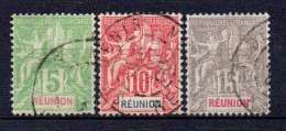 Réunion - 1900 - Type Sage - N° 46 à 48 - Oblit - Used - Usados