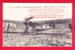 Aviation-280A28  Rouen, HANRIOT Au Départ Sur Son Monoplan, Voir Pub Maison Bailhache Helouin Elbeuf, Cpa BE - ....-1914: Vorläufer