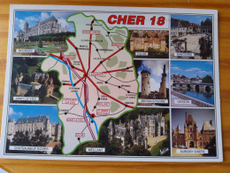 18 - LE CHER-  Carte Géographique - Contour Du Département Avec Multivues - Mapas