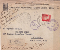 ITALIA.  BUSTA. 5 6 42. CONFEDERATIONE FASCISTA POFESSIONISI. RECOMANDATTA. SIENA PER FIRENZE. CENSURA - Poststempel