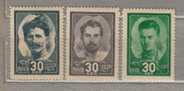 RUSSIA 1944 Heroes Civil War MH(*) Mi 925-927 #Ru54 - Unused Stamps