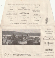 Enveloppe  Pharmacie Internationale H.MASSET  Lausanne Date 18 X 11 Prescription N°po 495 - Reclame