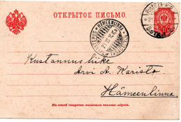 78335 - Finnland - 1910 - 10P Wappen GAKte BahnpostStpl POSTILJ.K. H-B -> TAVASTEHUS - Brieven En Documenten