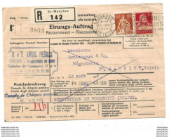 116 - 87 - Enveloppe "recouvrement" Recommandée Envoyée De Lausanne à St Maurice 1929 - Brieven En Documenten