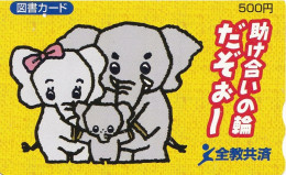 Japan Prepaid Libary Card 500 - Drawing Elephants Family - Japon