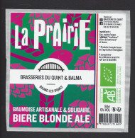 Etiquette De Bière Blonde Lager  -  La Prairie  -   Brasserie Du Quint Et Balma à  Baume Les Dames (25) - Cerveza