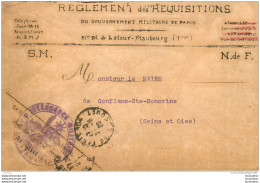 RARE ENVELOPPE REGLEMENT DES REQUISITIONS DU GOUVERNEMENT MILITAIRE DE PARIS  1929   CACHET INTENDANCE MILITAIRE - Historical Documents