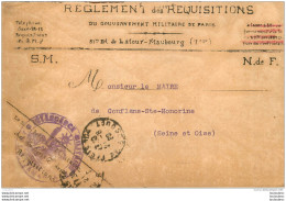 RARE ENVELOPPE REGLEMENT DES REQUISITIONS DU GOUVERNEMENT MILITAIRE DE PARIS  1929   CACHET INTENDANCE MILITAIRE - Historische Dokumente
